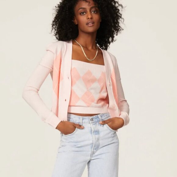 Small - 525 America - Pink Argyle Cardigan Rent the Runway $138 msrp - Picture 5 of 14